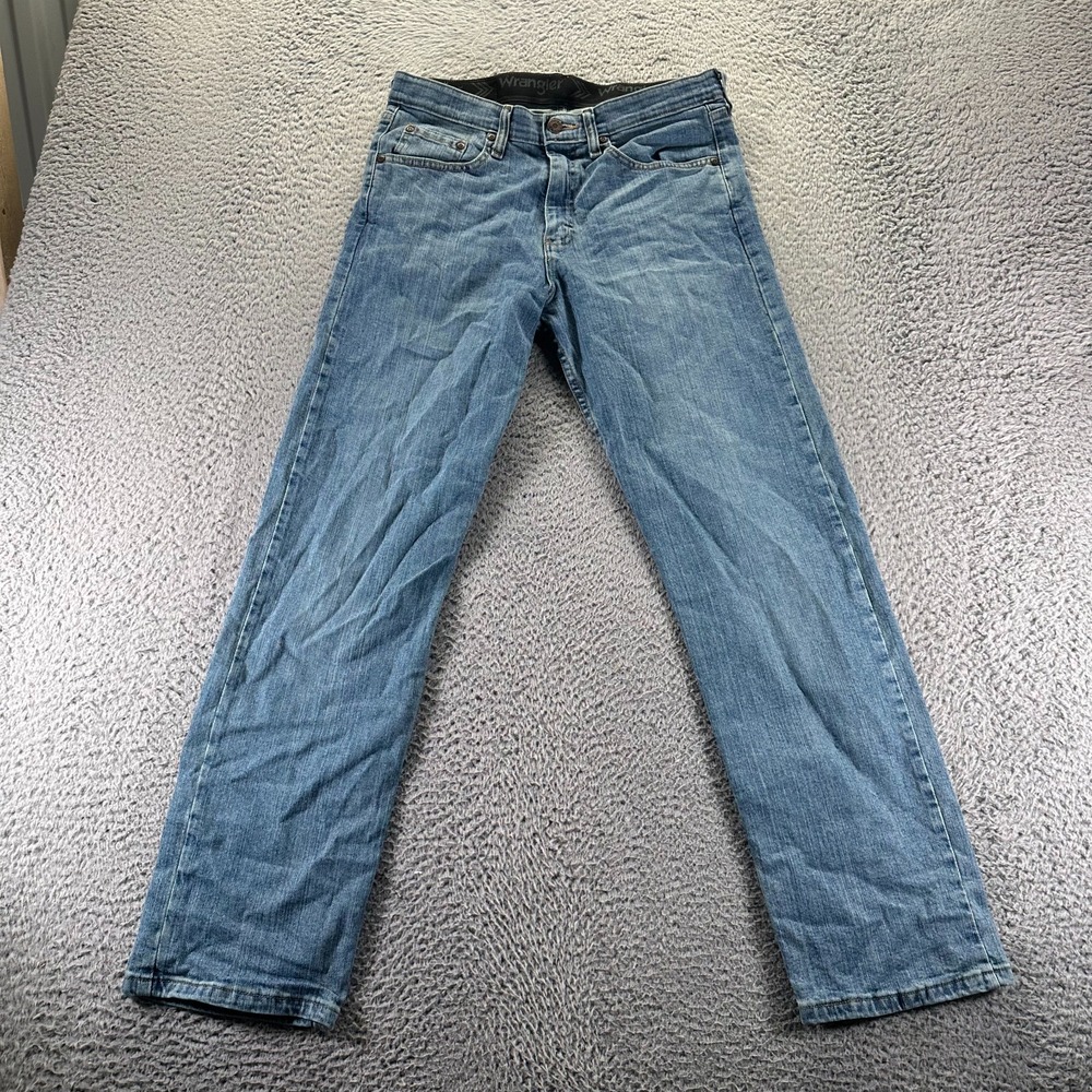 Wrangler Jeans Mens 30x30 Blue Cotton Denim Straight Leg Stretch Faded Workwear